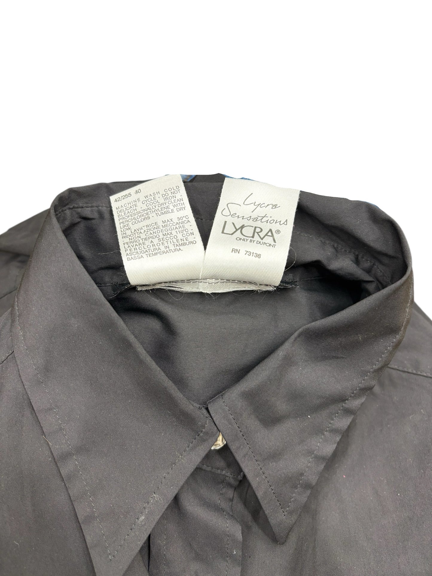 Weekend Max Mara Minimalist Lycra Black Cotton Button Up LS Shirt Dress Sz 6