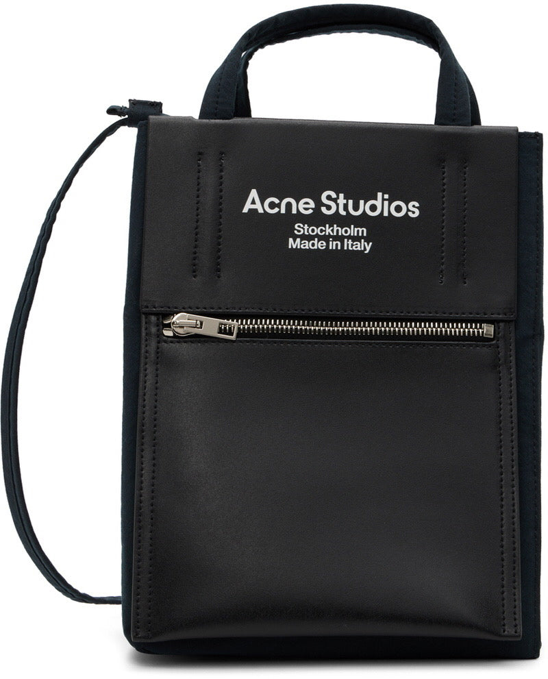 ACNE STUDIOS Black Papery Nylon Canvas & Buffed Calfskin Tote Bag