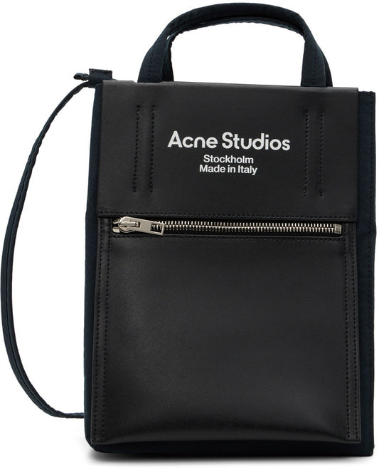 ACNE STUDIOS Black Papery Nylon Canvas & Buffed Calfskin Tote Bag