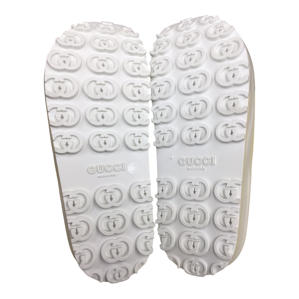 GUCCI Slide Slip On Sandals White Cream Ivory Sz 41 Logo Y2k Designer Slides NWB
