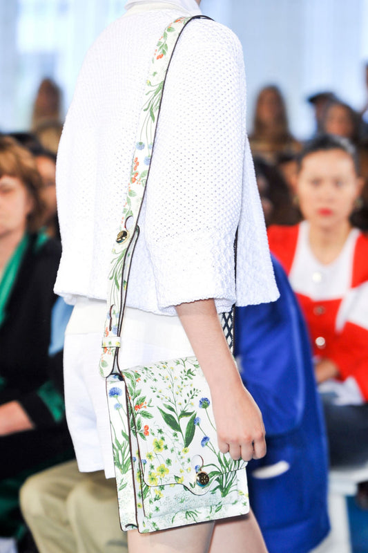 NYFW SS14 Tory Burch White Botanical Floral Print Messenger Bag Creme Crossbody