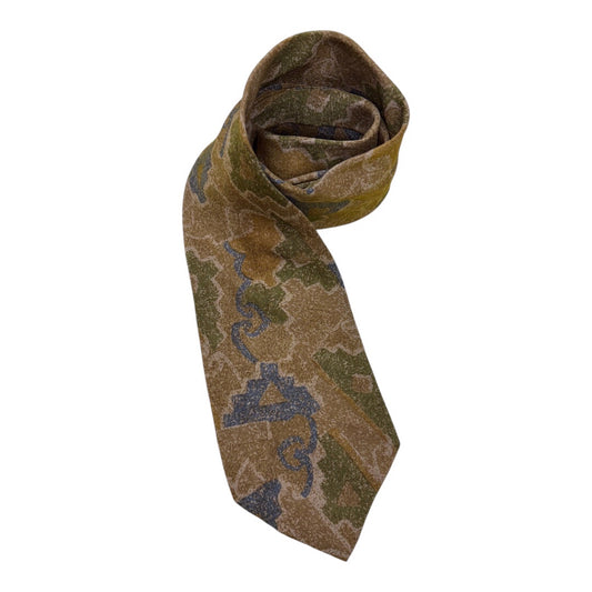 Vtg Pure Silk Fendi Brown Blue Green Design Mns Tie