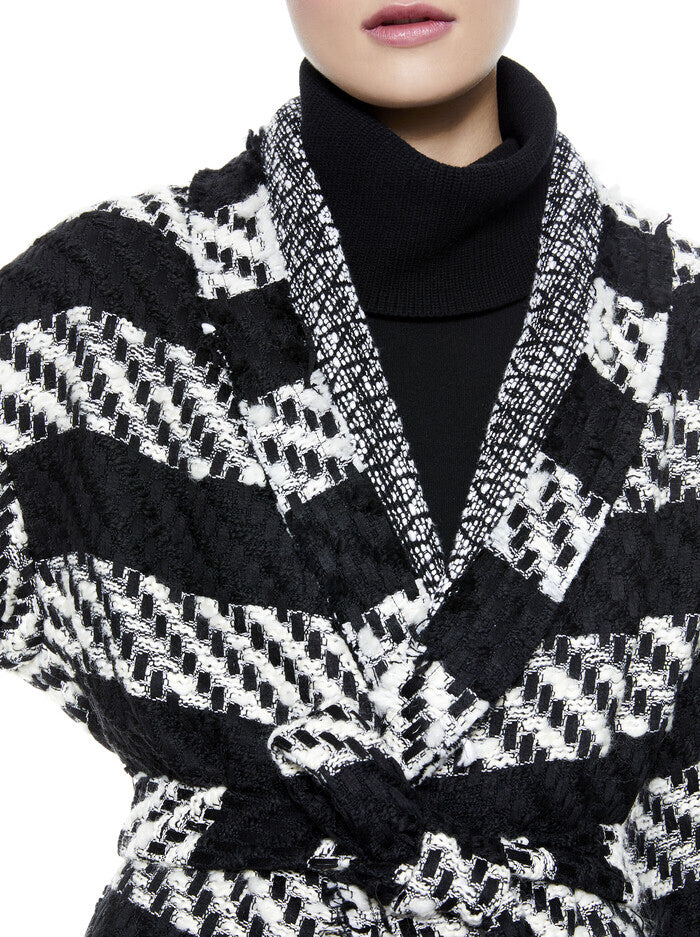 NWT Alice + Olivia Black/White Jorgie Reversible Sweater Coat Wms Sz S