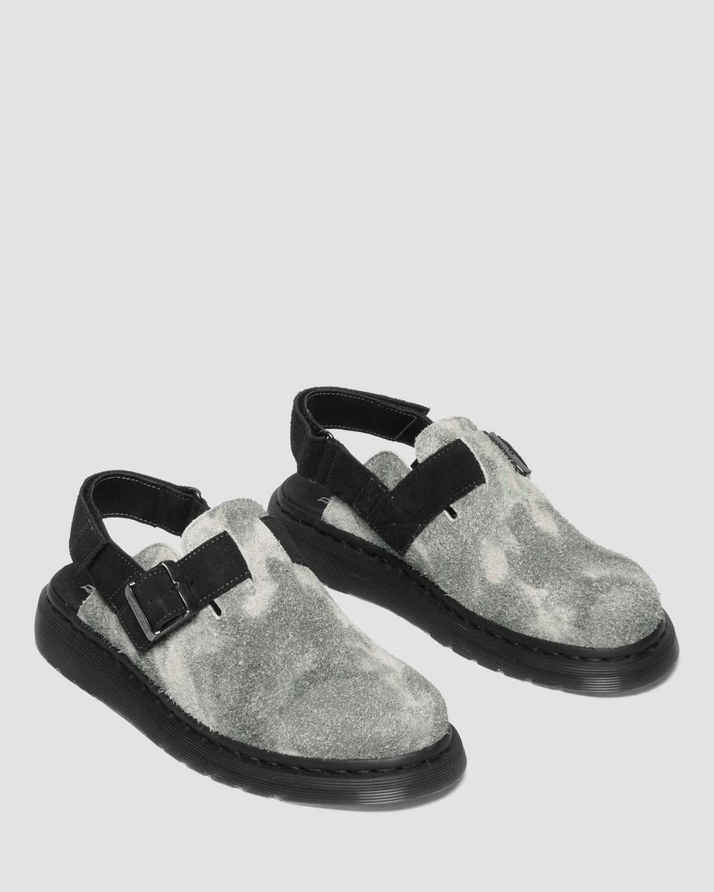 NWB Dr Martens Jorge II Hairy Suede Slip On Slingback Mule Gray Black Mns Sz 8