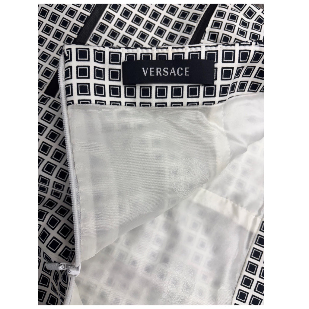 VERSACE Y2K Womens Square Pattern Mesh Stripes White Mini Skirt Sz 38