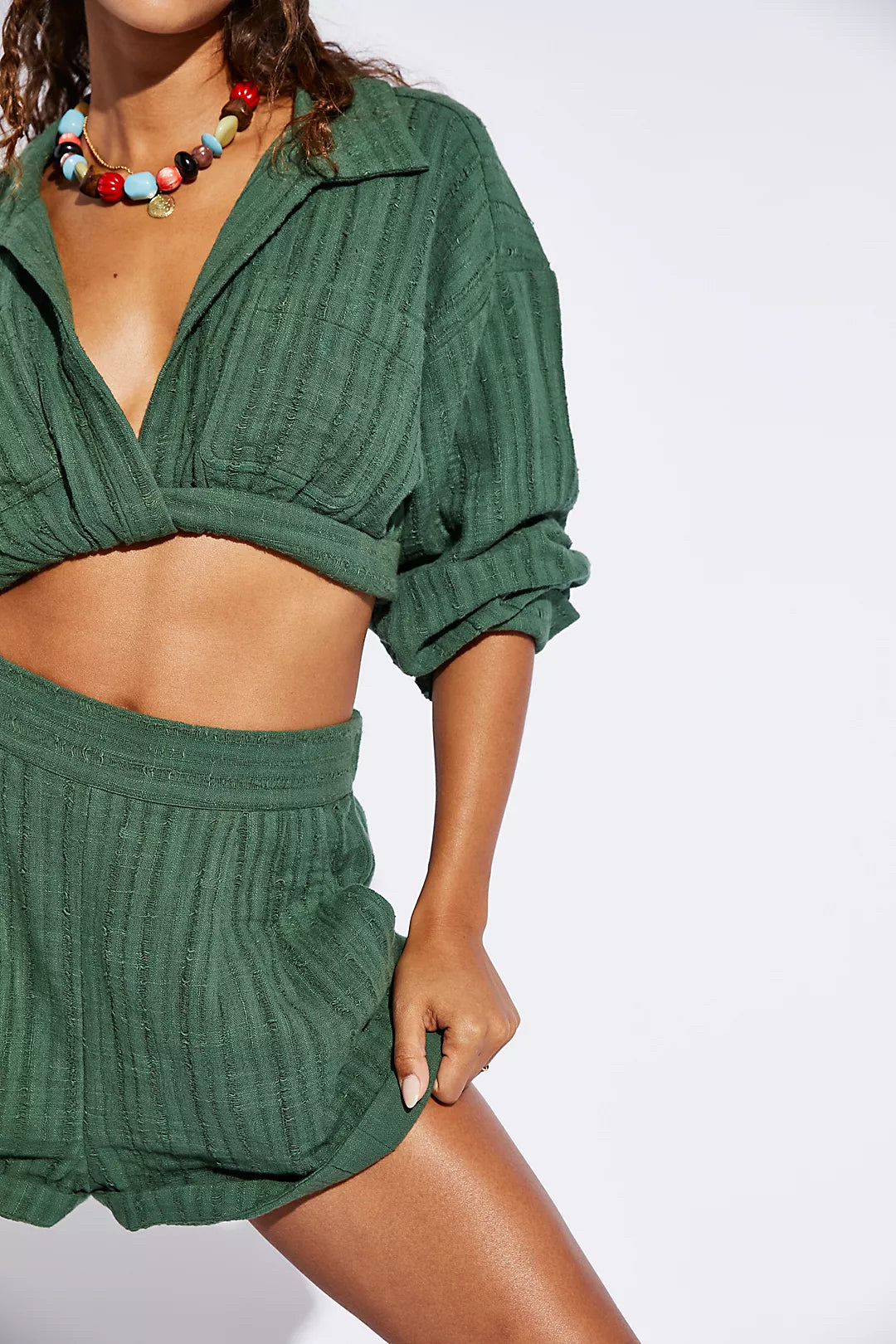 Free People Stay Cool Two Piece Forest Green Sweater and Shorts Set NWT Sz S