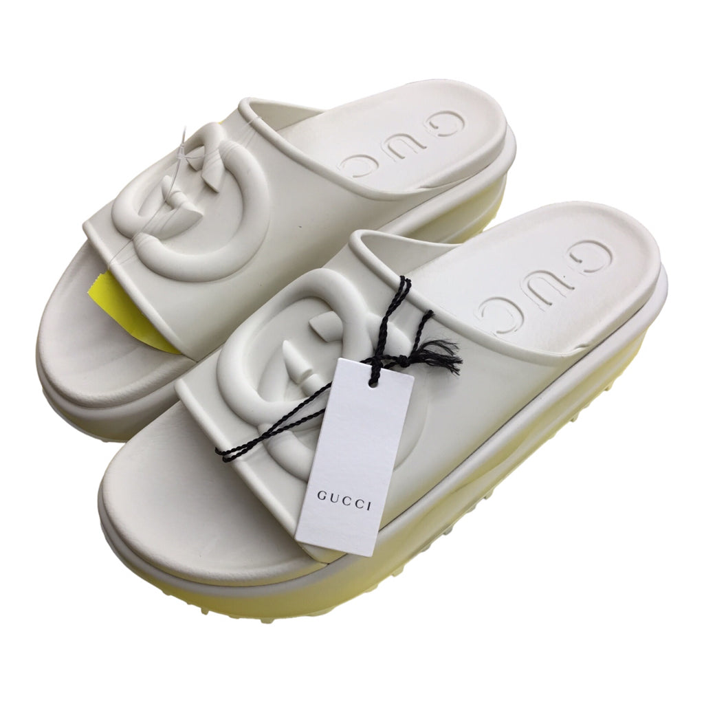 GUCCI Slide Slip On Sandals White Cream Ivory Sz 41 Logo Y2k Designer Slides NWB