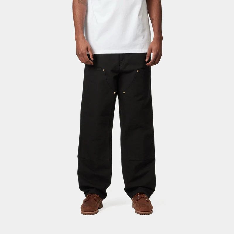 NWT Carhartt Wip Men Double Knee Black Rinsed Dearborn Canvas Pants Size 34
