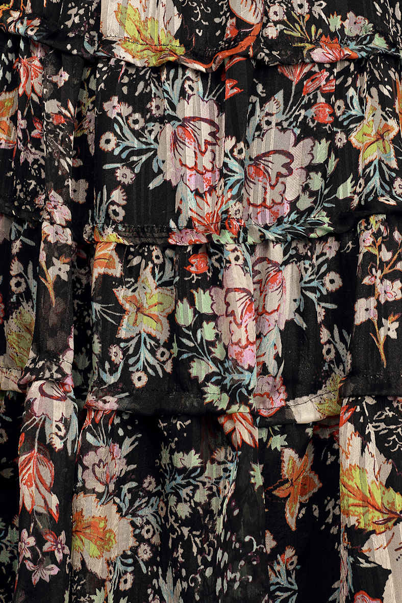 NWT Free People Closer to the Heart Black Floral Ruffled Tiered Mini Dress Sz XS