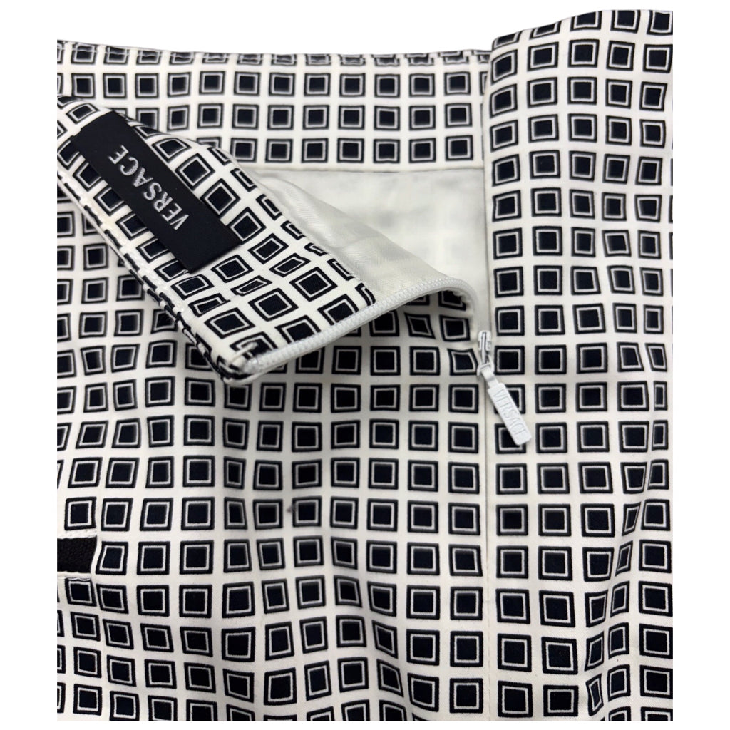 VERSACE Y2K Womens Square Pattern Mesh Stripes White Mini Skirt Sz 38