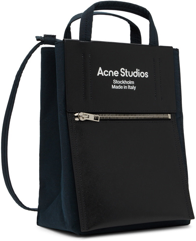 ACNE STUDIOS Black Papery Nylon Canvas & Buffed Calfskin Tote Bag