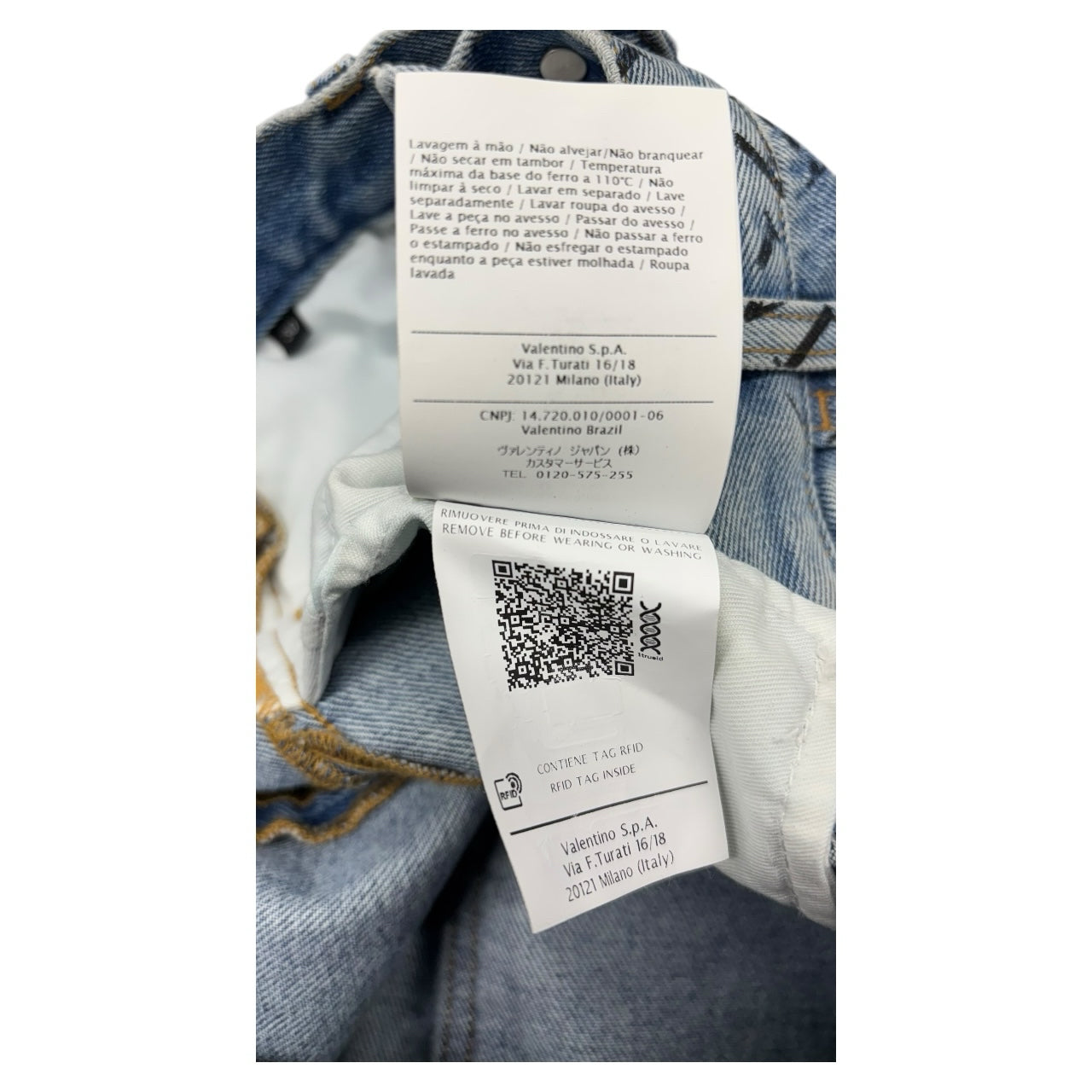 Valentino VLTN Name Grid Print Light Wash Straight Leg Cuffed Jeans Men Sz 30