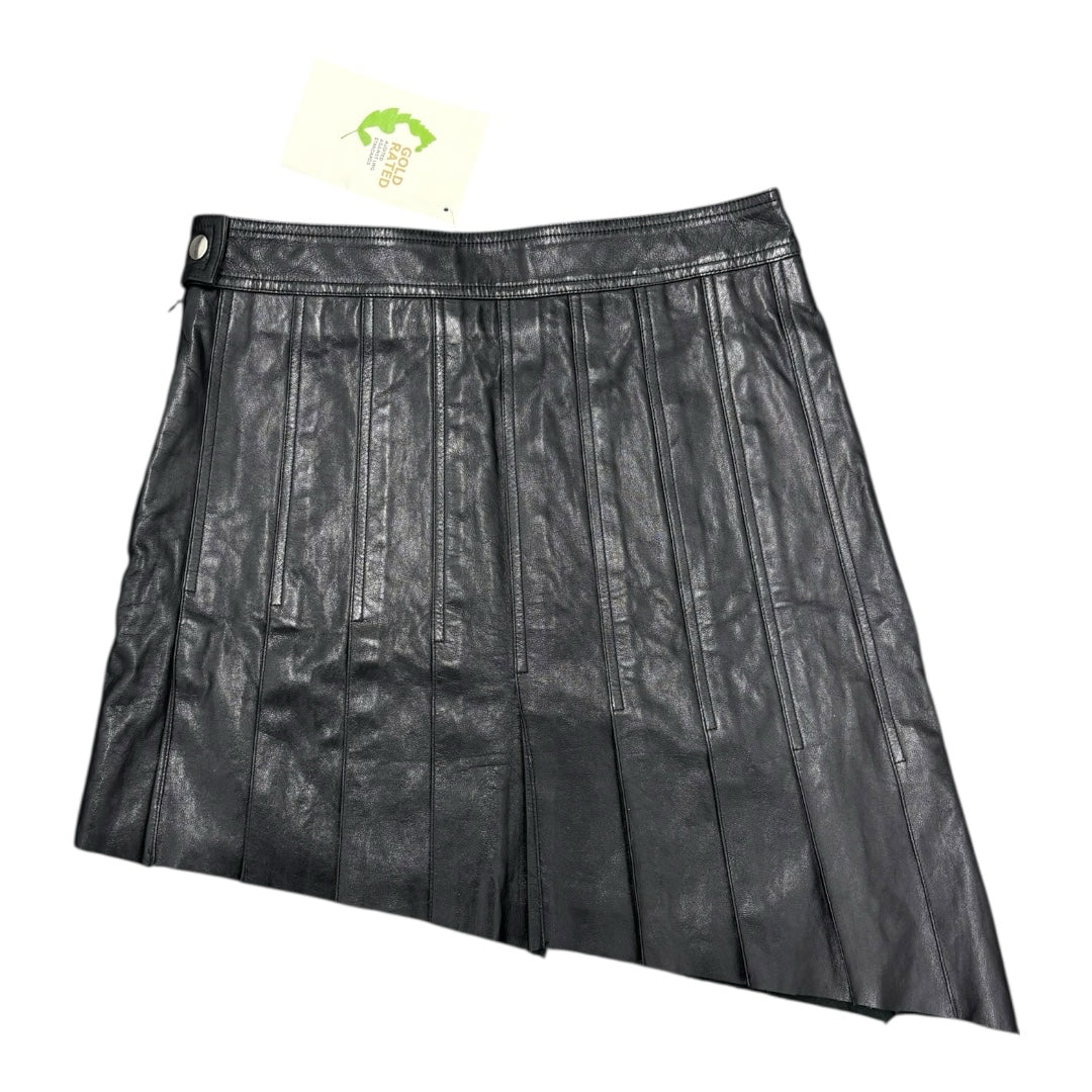 NWT Helmut Lang Pleated Asymmetrical Black Leather Skirt Clubbing Y2K Designer M