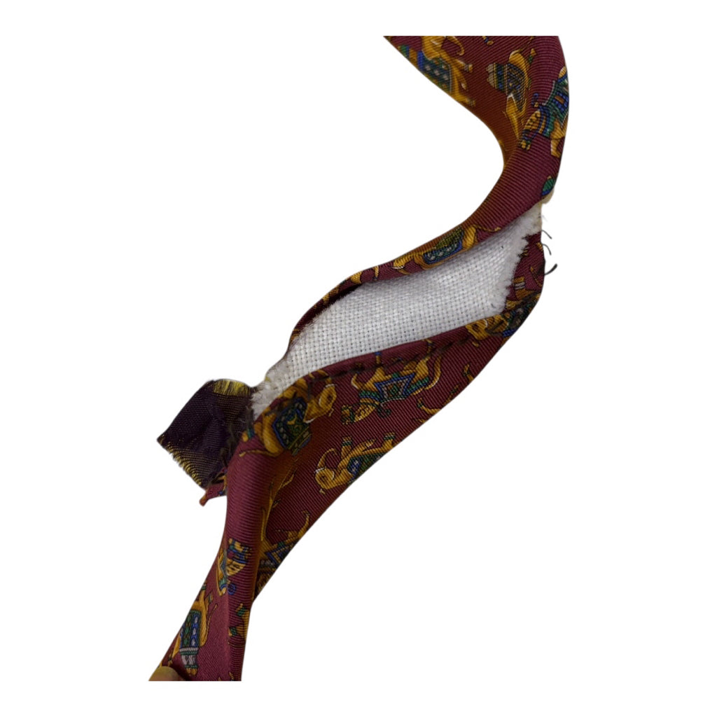 Vtg Handmade Burberry 100% Silk Burgundy Elephant Horse Design Mns Tie