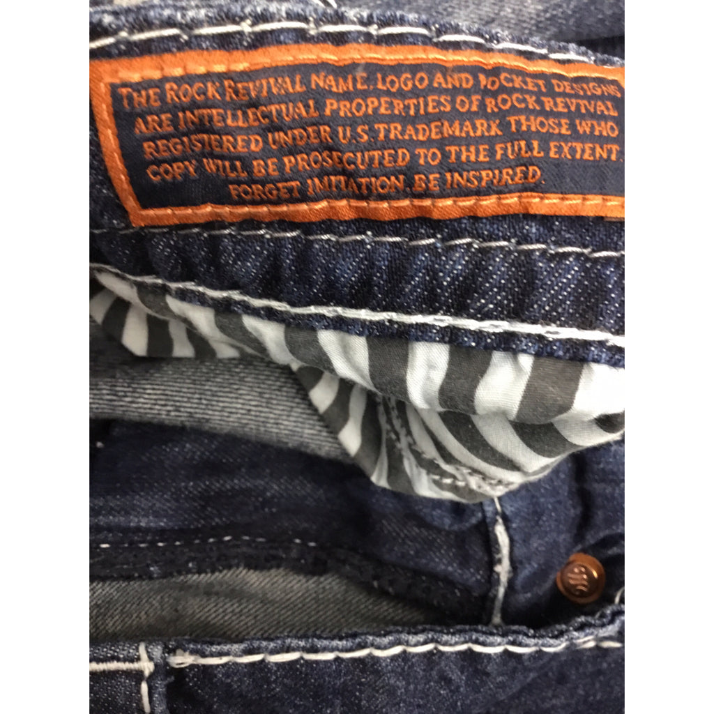 ROCK REVIVAL PatchWork Jeans Wide Leg Men Size 44 Blue Denim Brand New Designer