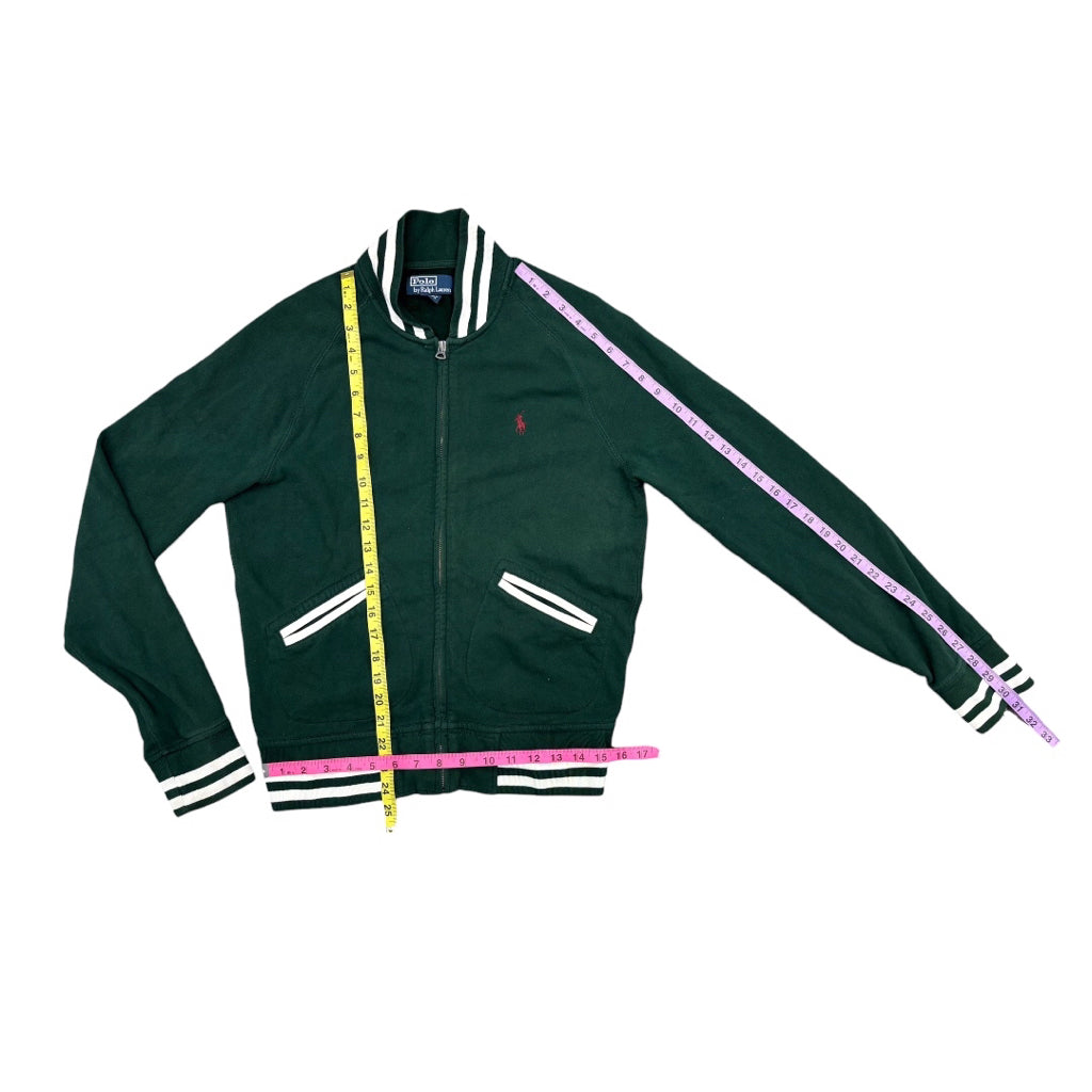 VTG Polo Ralph Lauren College Green Jersey Knit Varsity Zip Up Jacket Mns Sz S