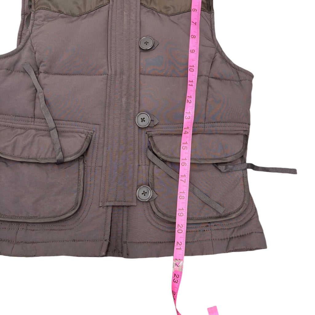 POLO JEANS COMPANY Womens Vintage Y2K Brown Fur Lined Hood Puffer Vest Sz XS