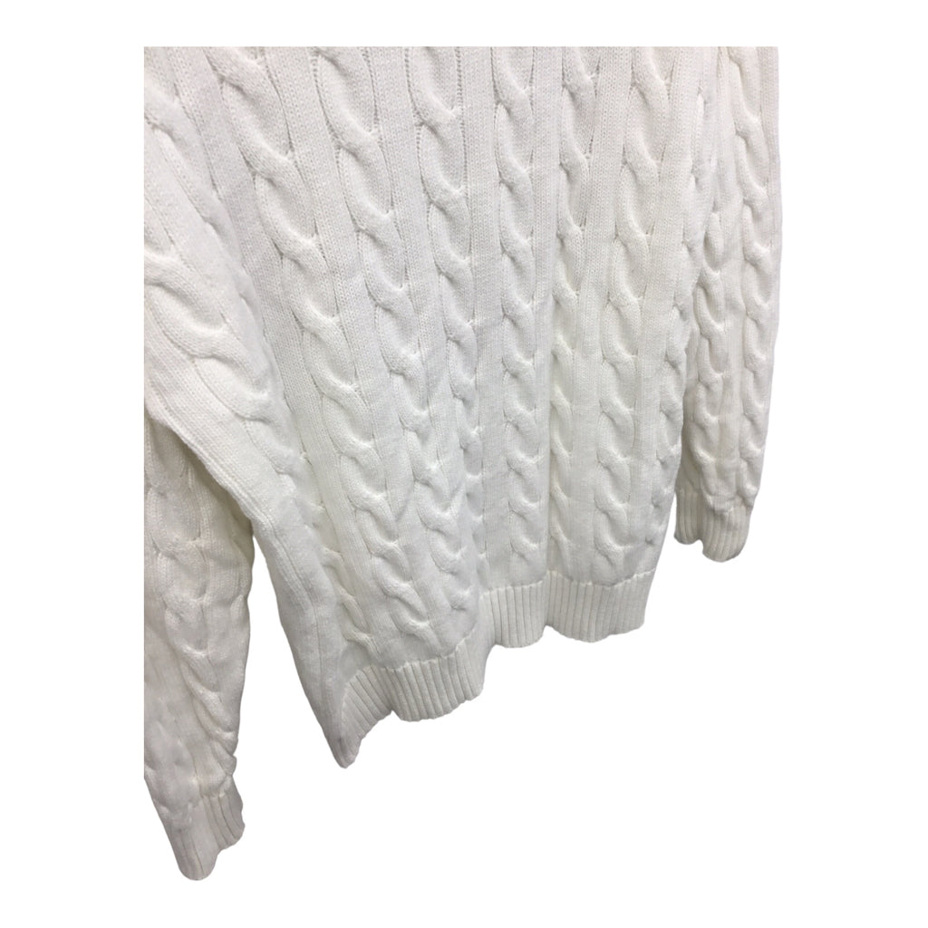 POLO RALPH LAUREN Classic Cable Knit White Navy Red Pullover Crewneck M Tennis Golf