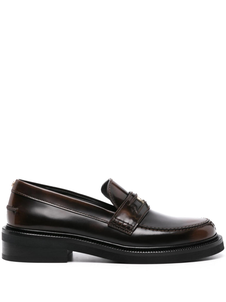 Maje Dark Brown Brushed Leather Penny Loafer w/ Clover Coin Medallion Sz 41