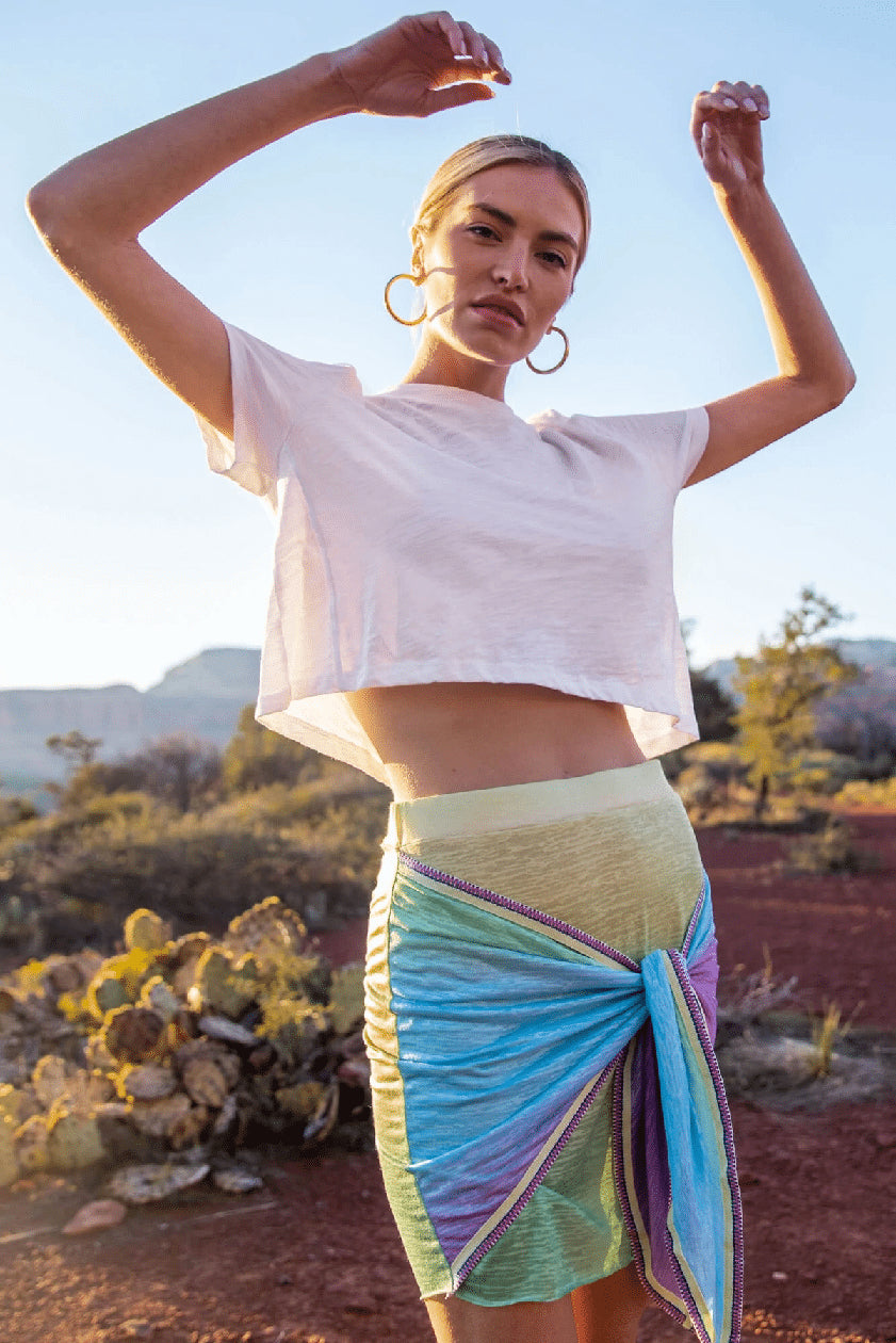 NWT Pitusa Beach Wrap Ombre Rainbow Tie Skirt Bright Wmns Sz S