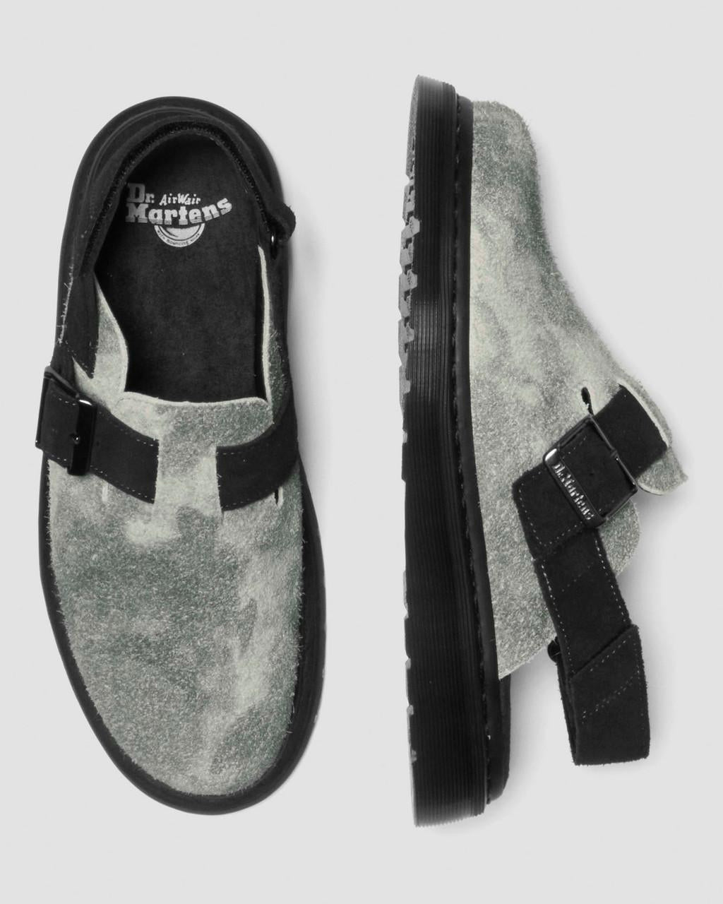 NWB Dr Martens Jorge II Hairy Suede Slip On Slingback Mule Gray Black Mns Sz 8