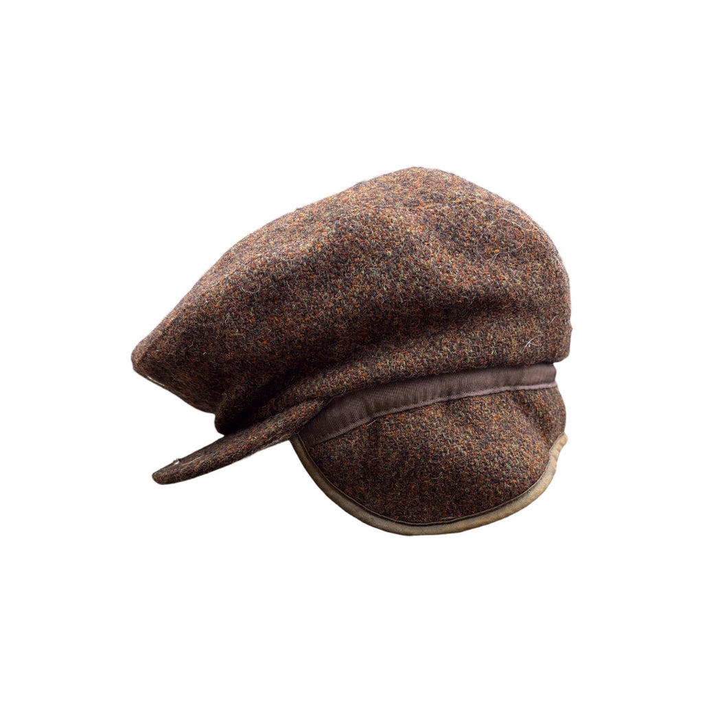 Eddie Bauer Harris Tweed Y2K Vintage Brown Wool Newsboy Button Earflap Closure Hat Sz S