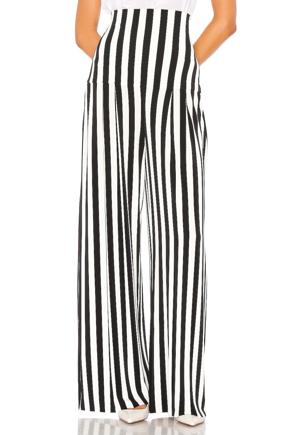 NWT Norma Kamali Striped High Waist Pleat Pant Wmns Sz S Black White Wide Leg