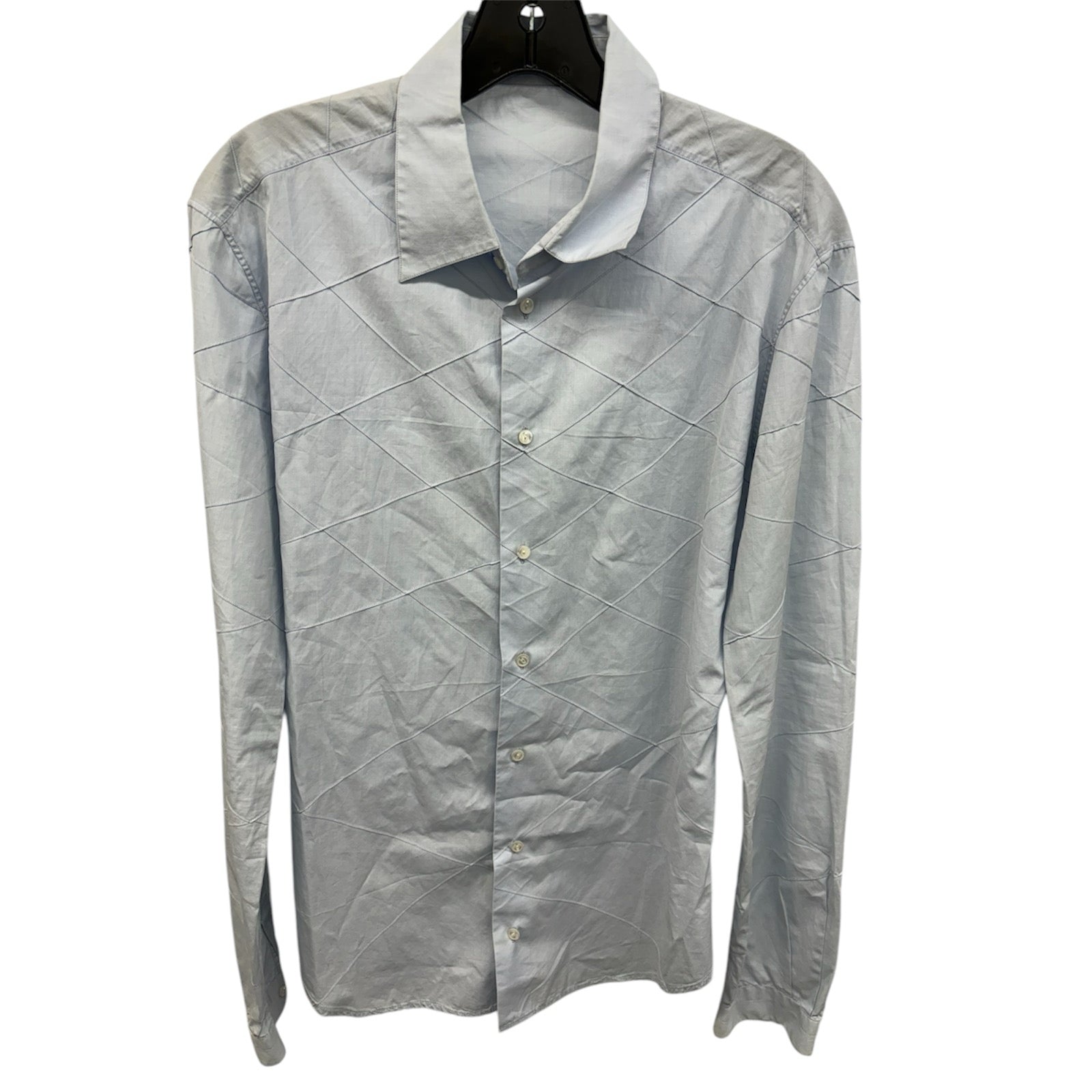Louis Vuitton Men Textured Solid Blue Long Sleeve Button Shirt Sz L – conSHINEment Louis Vuitton Men Textured Solid Blue Long Sleeve Button Shirt Sz L – conSHINEment