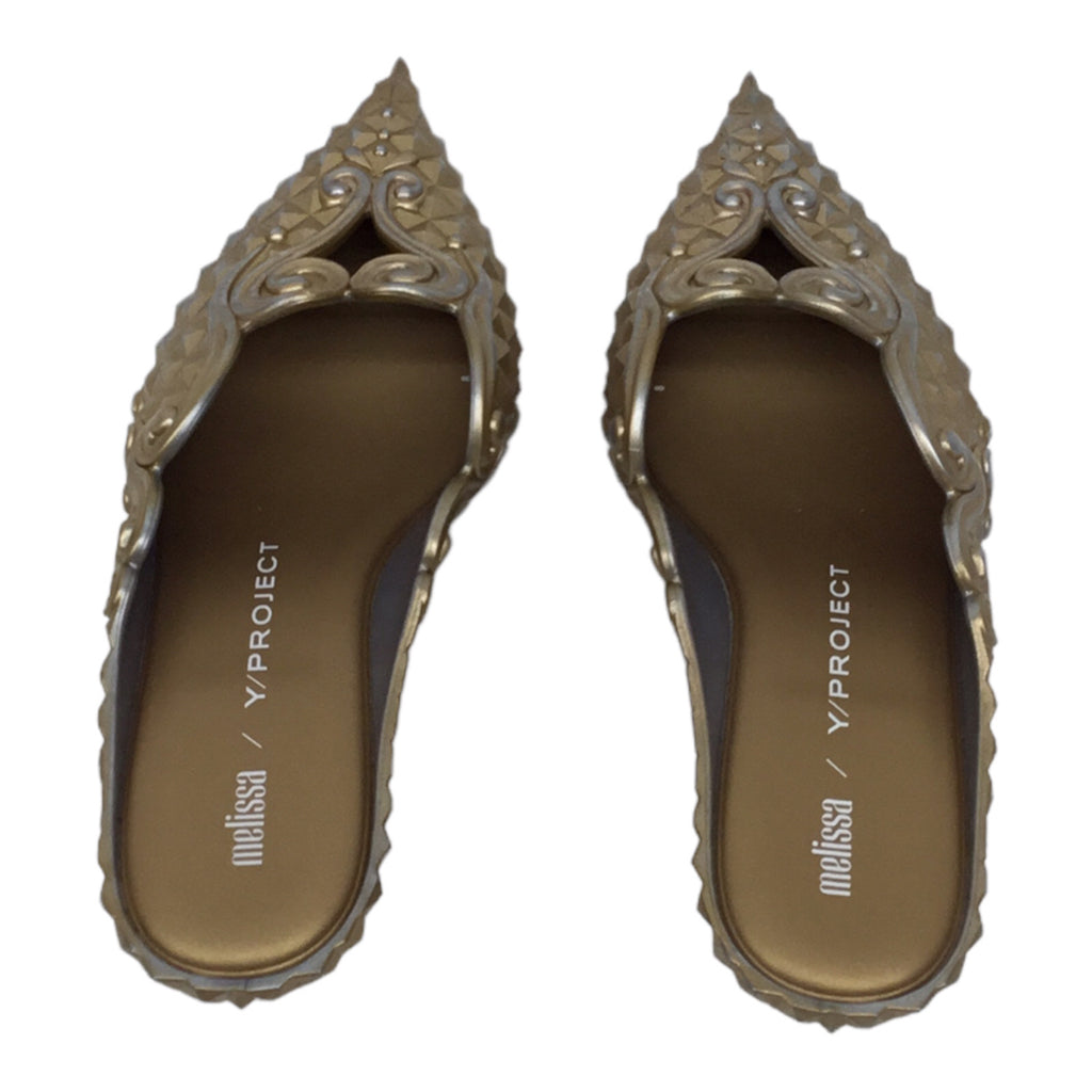 Melissa Y Project Wmns Kitten Low Heel Sandals Metallic Gold Sz 9 40