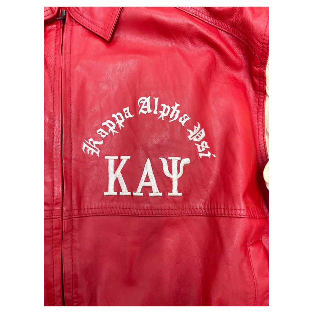 LEATHER 9000 Men's Kappa Alpha Psi Fraternity Leather Varsity Jacket Coat Red Cream D9