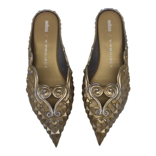 Melissa Y Project Wmns Kitten Low Heel Sandals Metallic Gold Sz 9 40