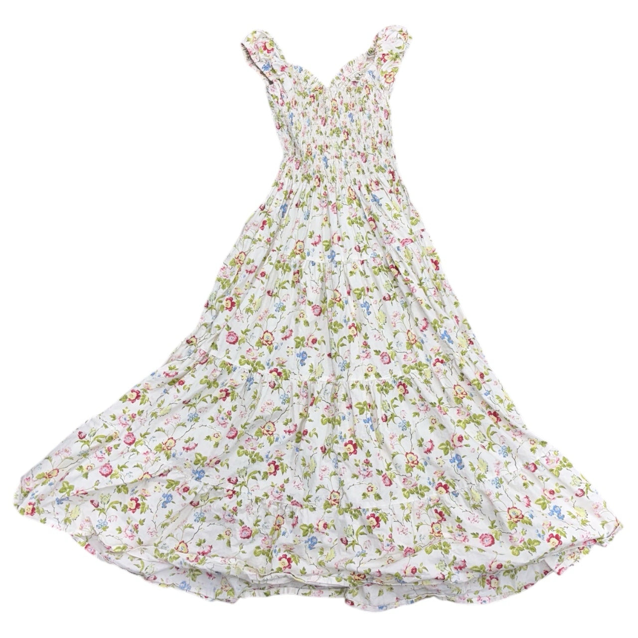 CB POSITANO Y2K White Pleated Floral Maxi Dress Sz XS CB POSITANO Y2K White Pleated Floral Maxi Dress Sz XS