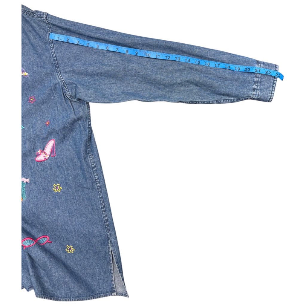 WARNER BROS. Womens Vintage Y2k Embroidered Looney Toons Tweety Blue Button Sz L