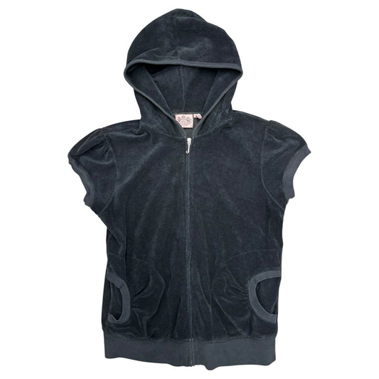 Vintage Juicy Couture Made In USA Gray Velour Mini Sleeve Hoodie Sz XL