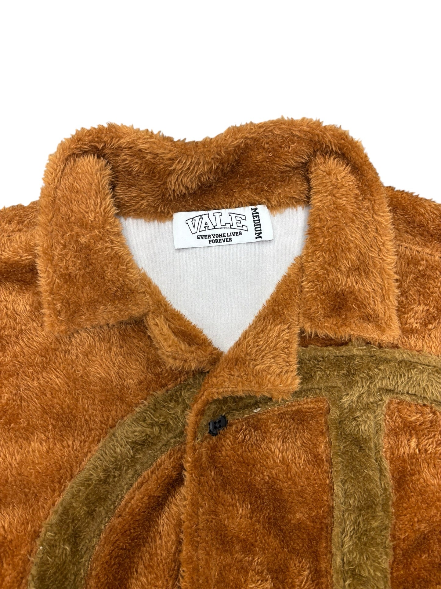 NWOT Vale Forever Mns M Brown Fuzzy Peace Symbol Button Up Jacket Sweater