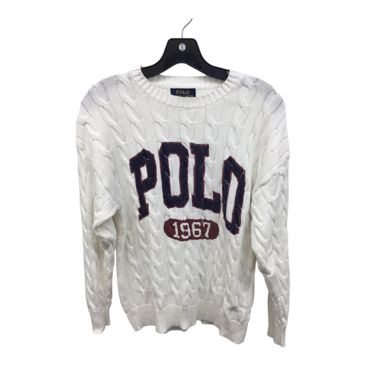 POLO RALPH LAUREN Classic Cable Knit White Navy Red Pullover Crewneck M Tennis Golf