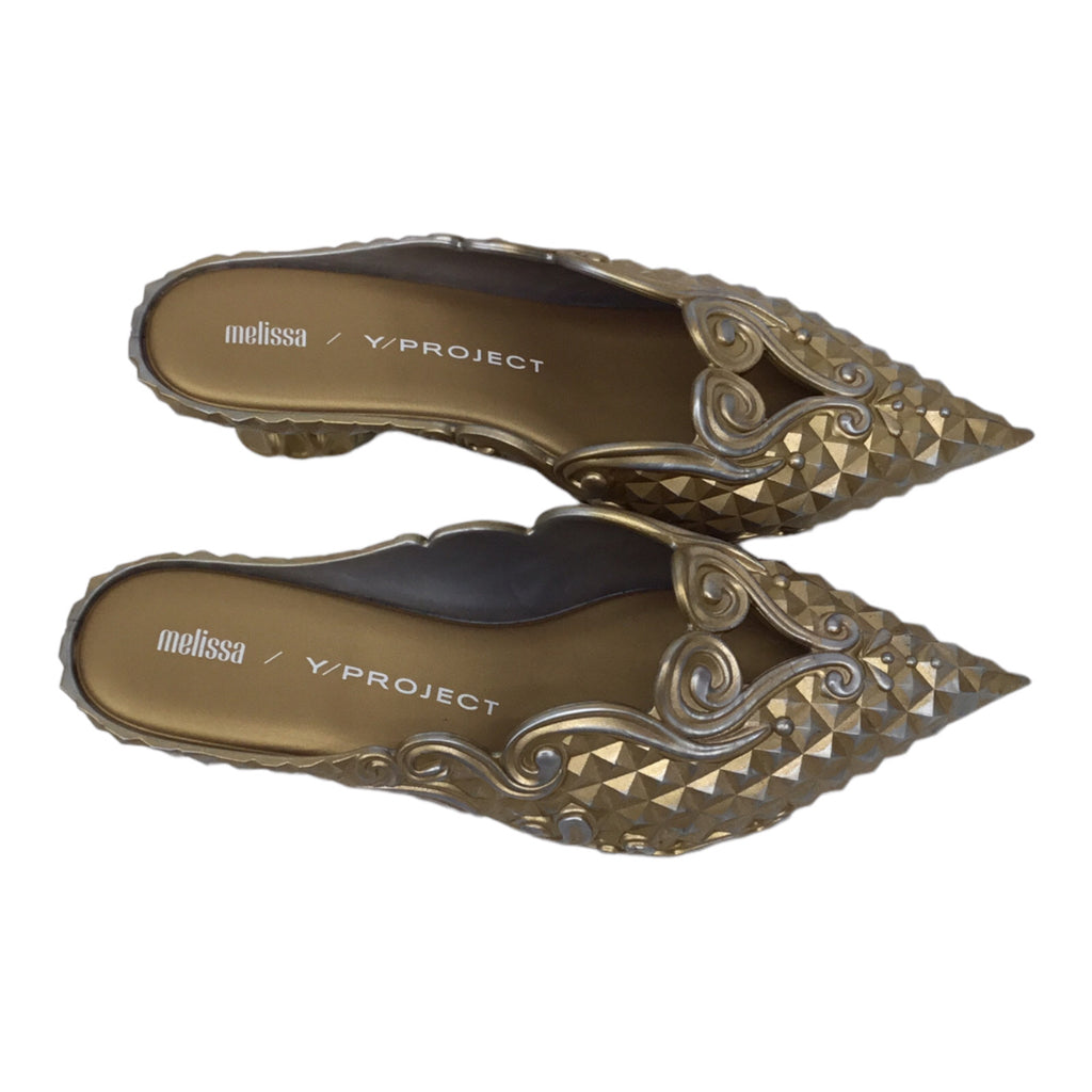 Melissa Y Project Wmns Kitten Low Heel Sandals Metallic Gold Sz 9 40