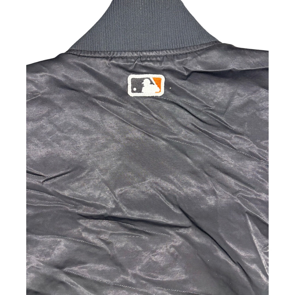 1990’s Authentic By Starter Black San Francisco Giants Orange Script Full-Snap Spellout Satin BomberJacket Sz XL