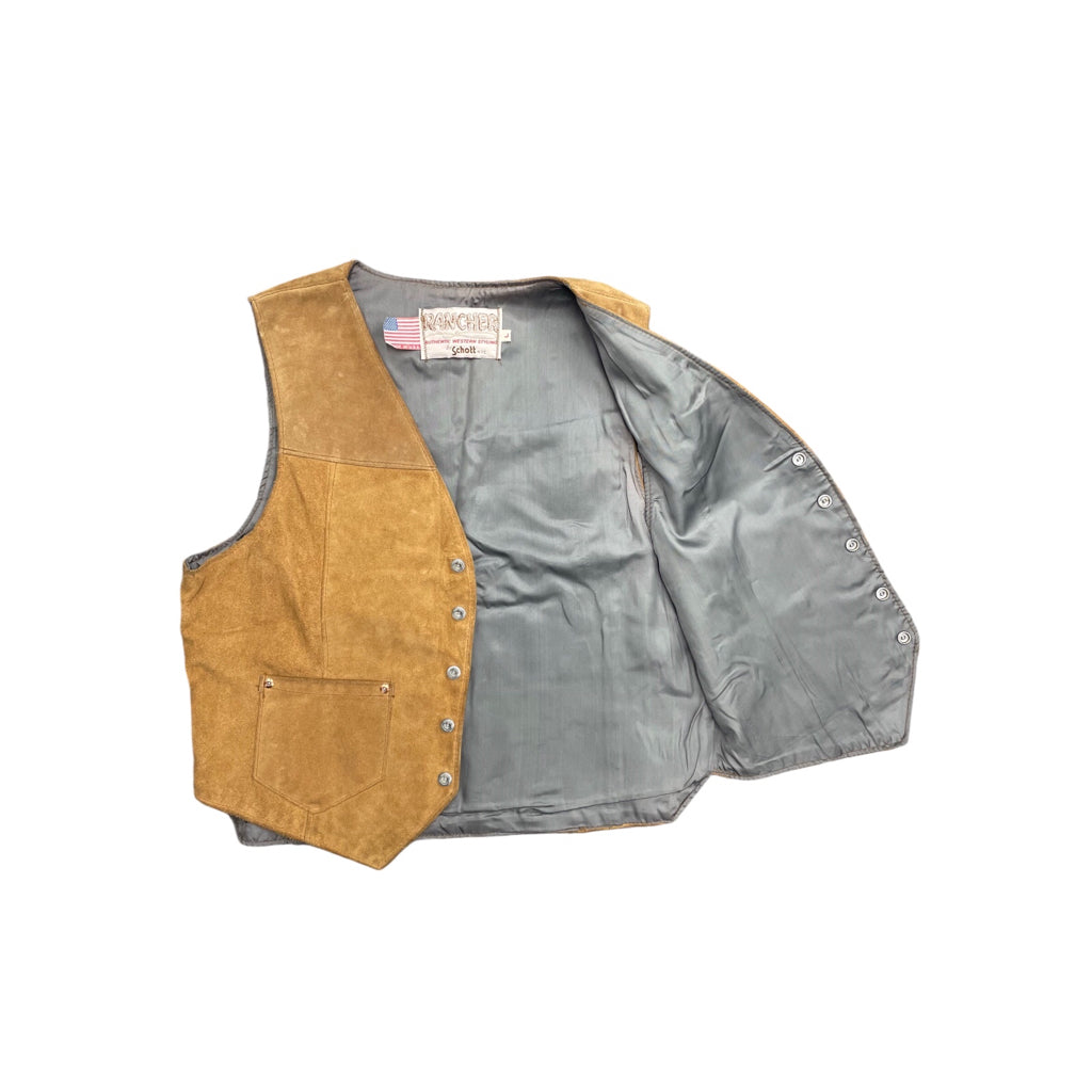 Vintage 90s Men Rancher By Schott NYC Tan Western Suede Leather Sz L