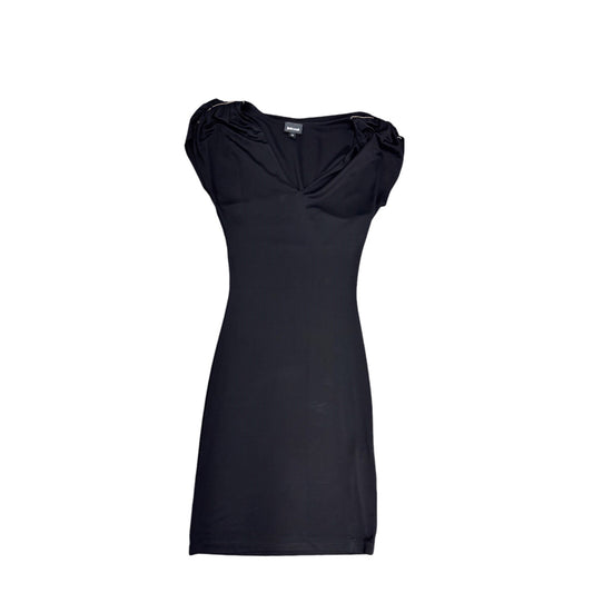 JUST CAVALLI Sleeveless Solid Color Black Scrunch Shoulder Dress Sz 42