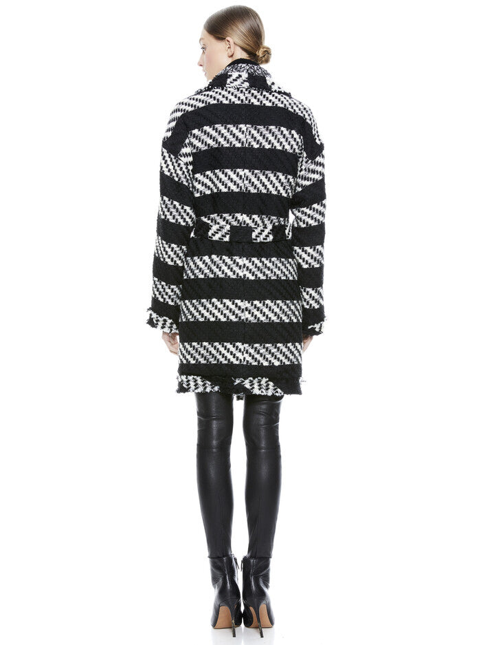 NWT Alice + Olivia Black/White Jorgie Reversible Sweater Coat Wms Sz S