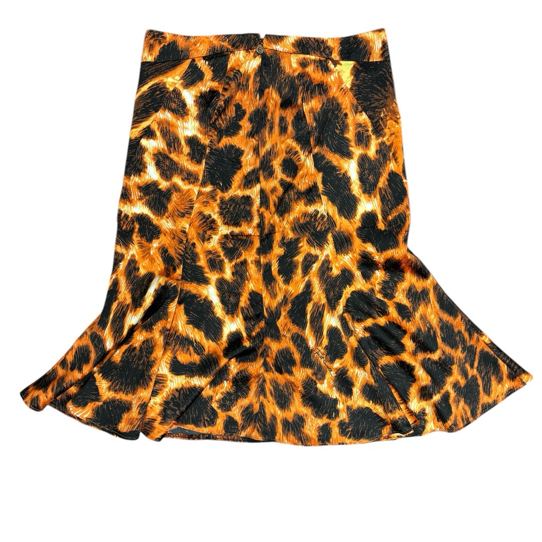Just Cavalli Orange Black Animal Print Satin Flared Hem Midi Skirt Roberto Sz 38