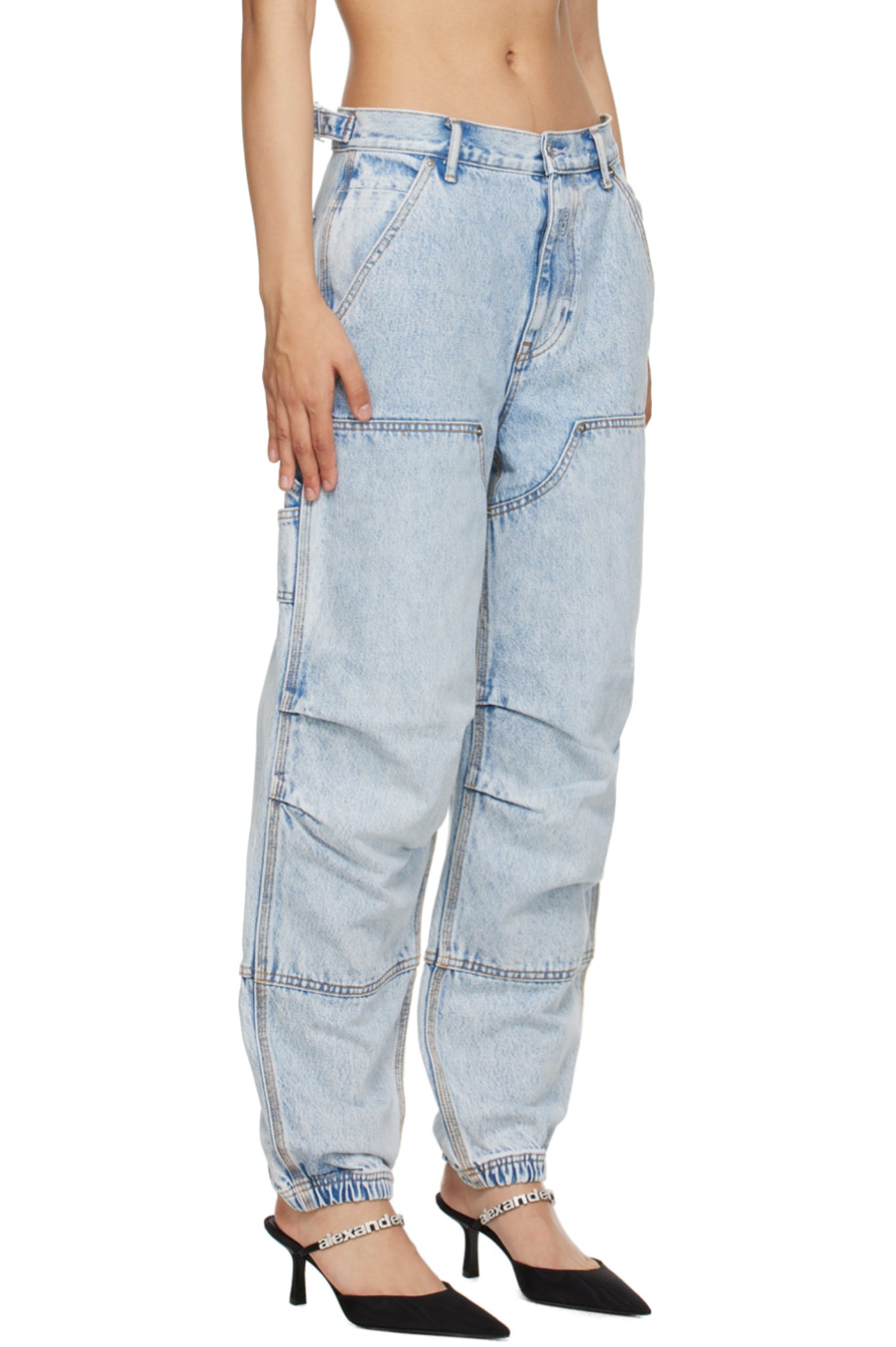 NWT Alexander Wang Blue Double Front Carpenter Cargo Jeans Pebble bleach Wms 27