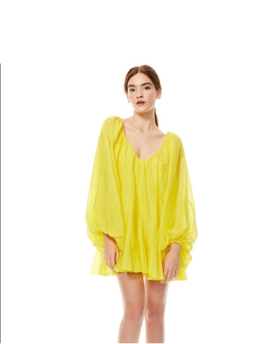 NWT Alice + Olivia Tallie Deep V Mini Box Pleated Dress In Sunbeam Wmns Sz S