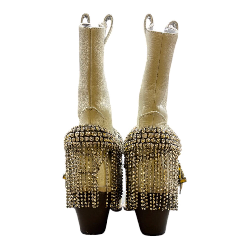 Daniel x Diamond High Noon Crystal-Harness White Western Heel Booties Shoe Wmns Sz 6 Boots