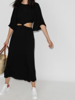 NWT Reformation Benny Cutout Midi Black Dress Wmns Sz 4 Flared Skirt