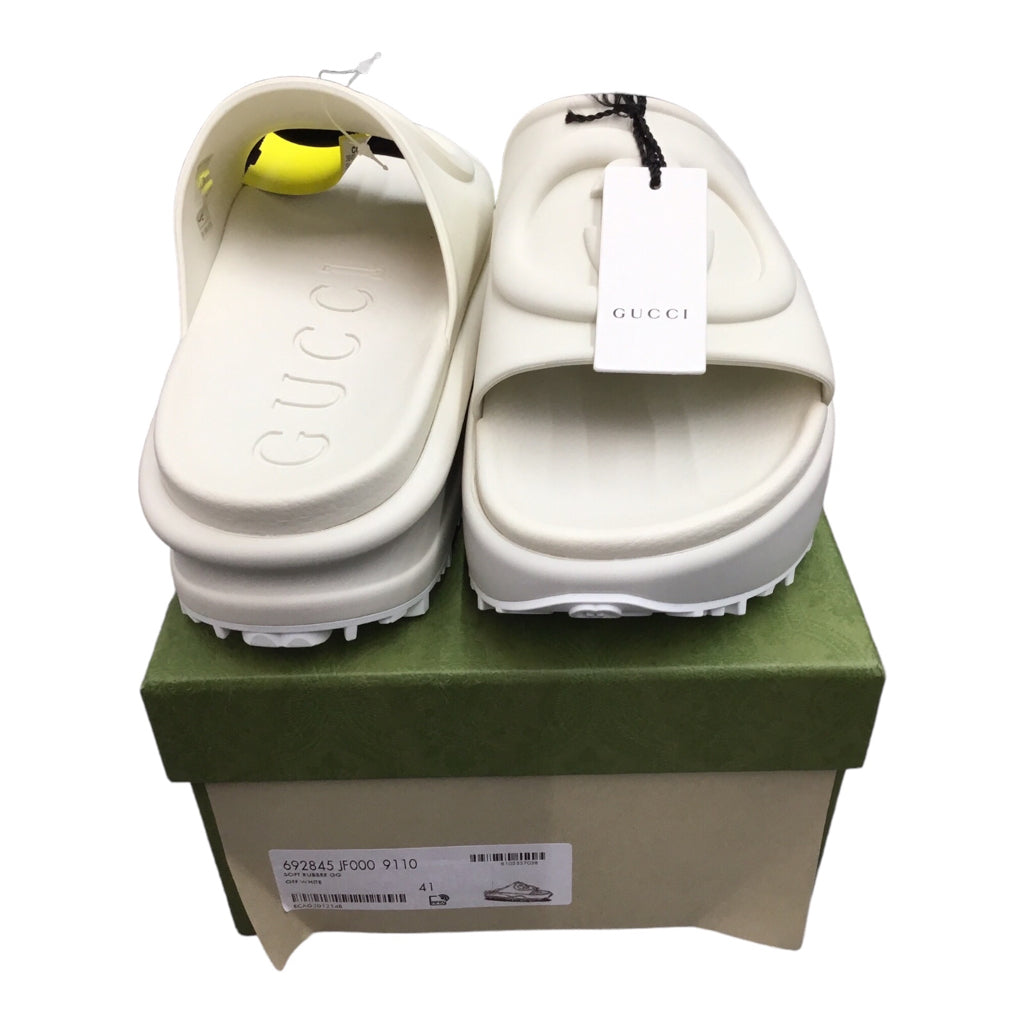 GUCCI Slide Slip On Sandals White Cream Ivory Sz 41 Logo Y2k Designer Slides NWB