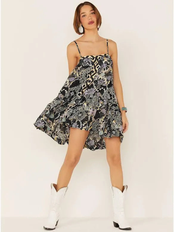 NWT Free People Intimately Get A Clue Mini Dress Black Motif Wmns Sz S