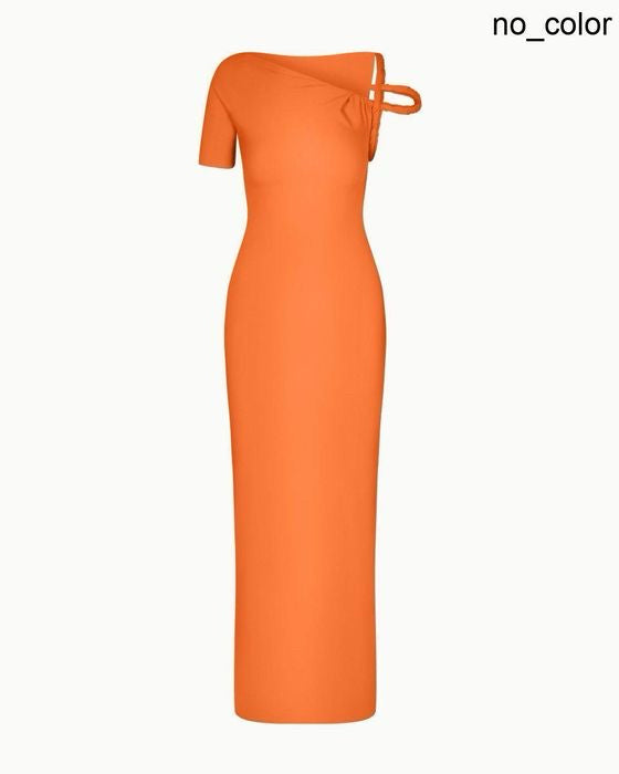 NWT Khy Orange Sleek Stretch Twist Maxi Dress Wmns Sz XL