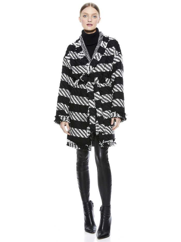 NWT Alice + Olivia Black/White Jorgie Reversible Sweater Coat Wms Sz S